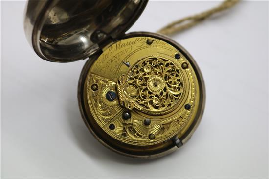 A George III silver pair cased verge pocket watch by Edward Maud, Daventry.
